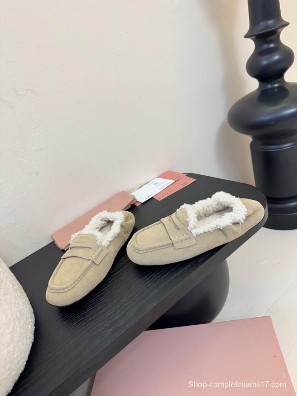 MIUMIU Thick Sole New British Style Wool Loafer Cotton Shoes - KFY00320
