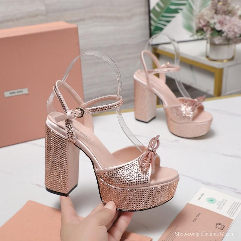 MIUMIU Bling Swarovski Crystal Sandals with 11.5cm Heel - KFY00340