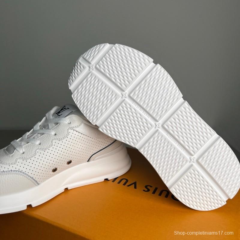 Lv Classic Leather Round Toe Lace-Up Low Top Casual Shoes - YC