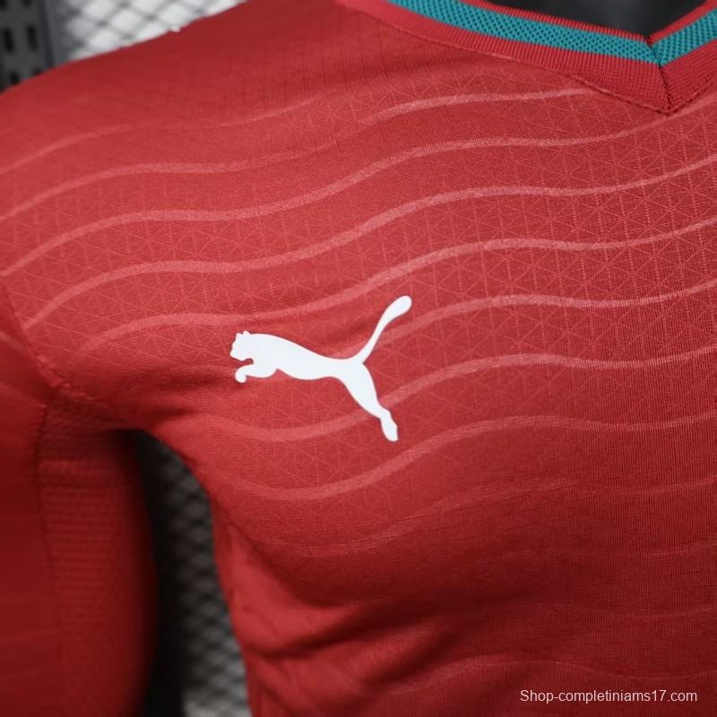 Player Version 2026 Portugal Home Long Sleeve Red with Horizontal Wave Pattern Jersey