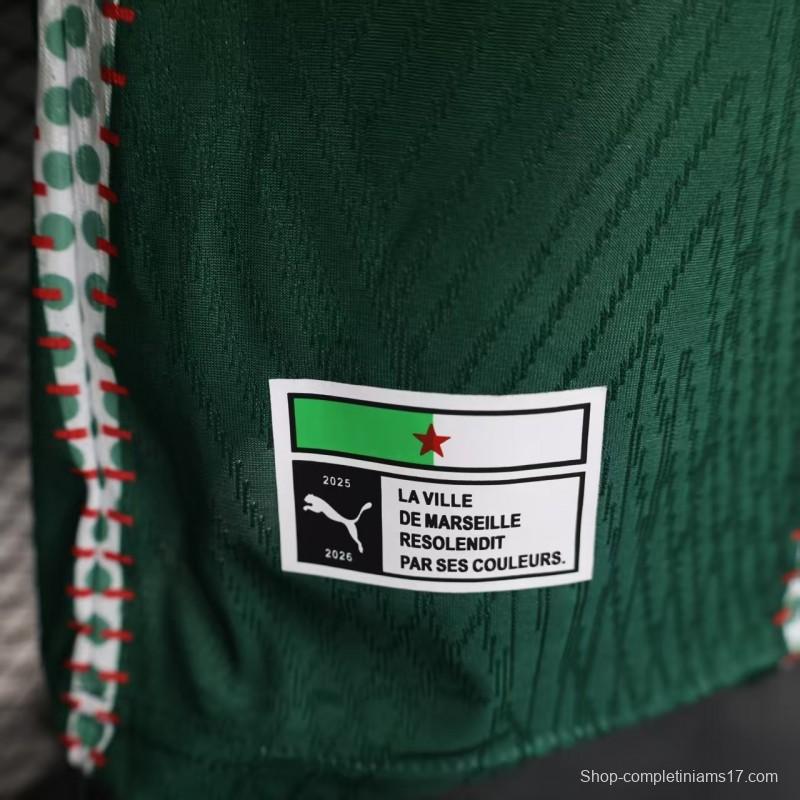 25/26 Player Version Marseille White and Green with Vertical Stripe and Dot Pattern Jersey