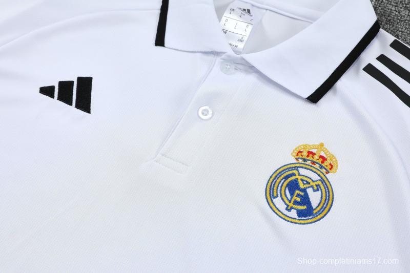 26/27 Real Madrid White Polo Training Shirt + Black Long Pants Tracksuit