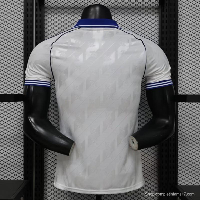 Player Version 26/27 Real Madrid Home White with Blue Collar & Jacquard Pattern Jersey