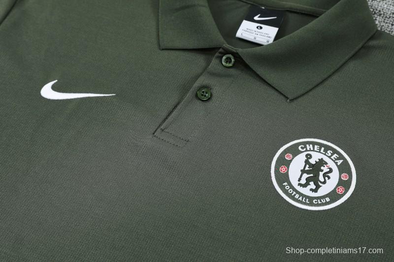 26/27 Chelsea  Dark Green Polo Training Shirt + Long Pants Tracksuit