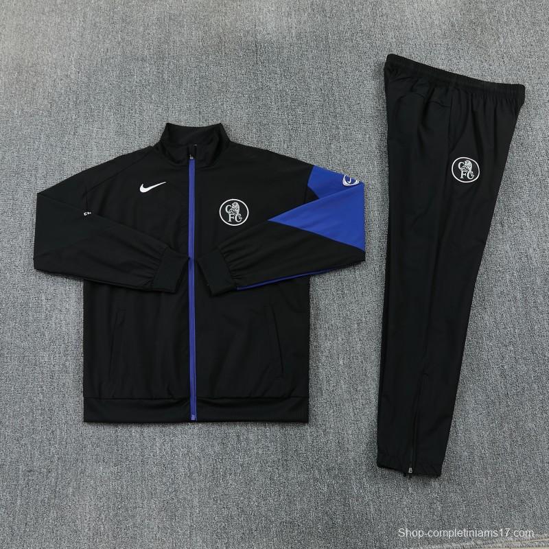 26/27 Chelsea Black Full Zipper Hooded Jacket Tracksuit + Long Pants