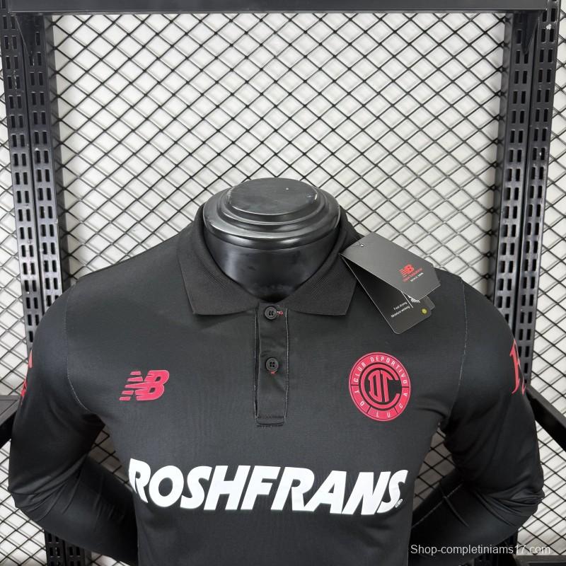 Player Version 25/26 Deportivo Toluca FC Black Goalkeeper Long Sleeve Jersey with Polo Collar