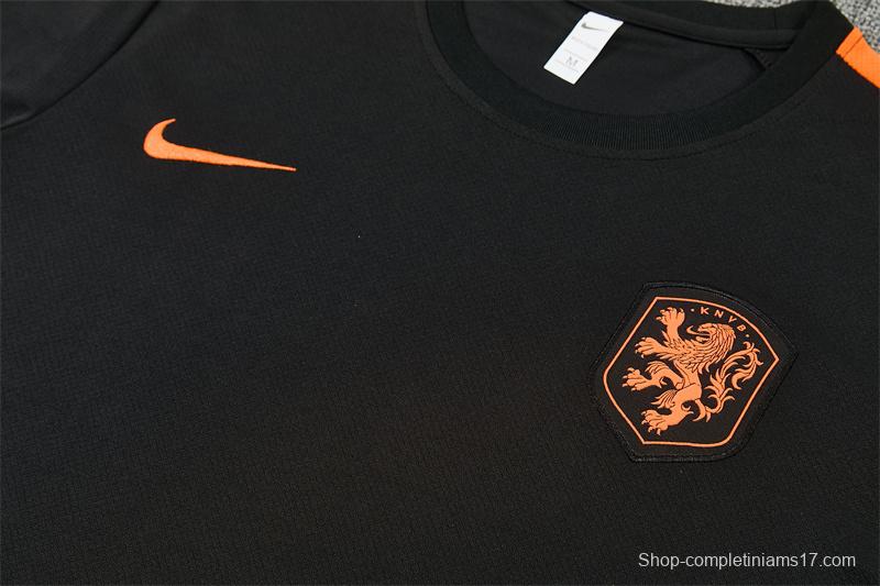 2026 Netherlands Black & Orange  Short Sleeve+Soccer Shorts