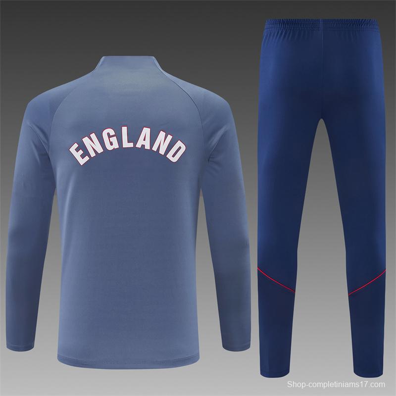 2026 England Grey Half Zipper Jacket Tracksuit + Navy  Blue Long Pants (Nike)