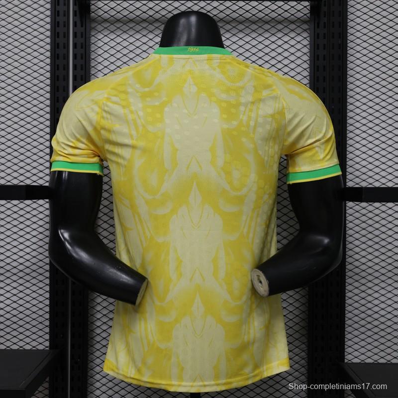 Player Version 2026 Brazil  Yellow with Abstract Feather Pattern Home Jersey
