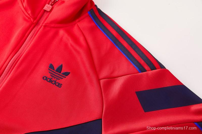 2026/27 Adidas Originals Red  Full Zipper Jacket Tracksuit + Navy Blue Long Pants