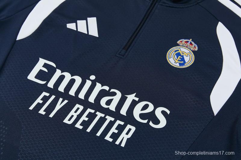 26/27 Real Madrid  Navy Blue  Half Zipper Jacket Tracksuit + Long Pants