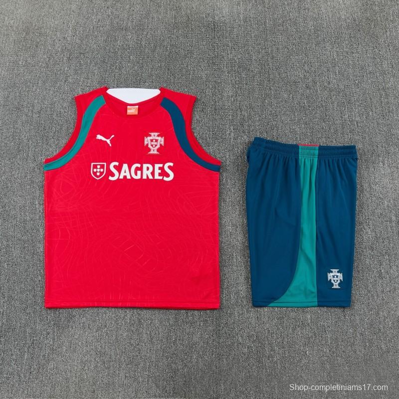 26/27 Portugal Red & Navy Blue Sleeveless Training Vest +Shorts Set