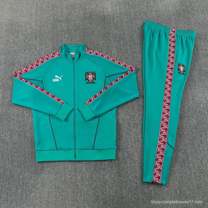26/27 Portugal Green Full Zipper Jacket Tracksuit + Long Pants