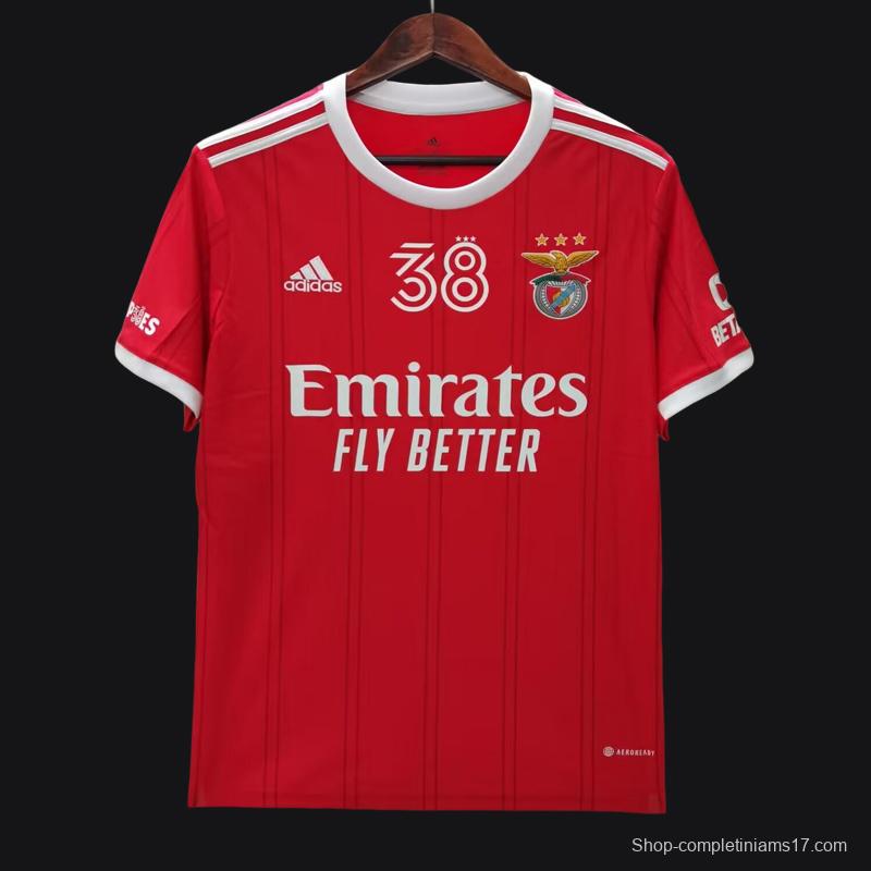 22/23 Benfica Home 38 Champions Jersey With Full Patches