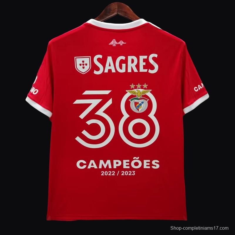 22/23 Benfica Home 38 Champions Jersey With Full Patches