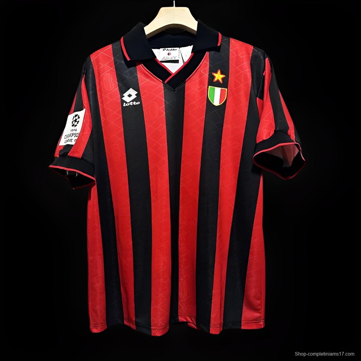 Retro 93/94 AC Milan Home Champion League Jersey With Patches