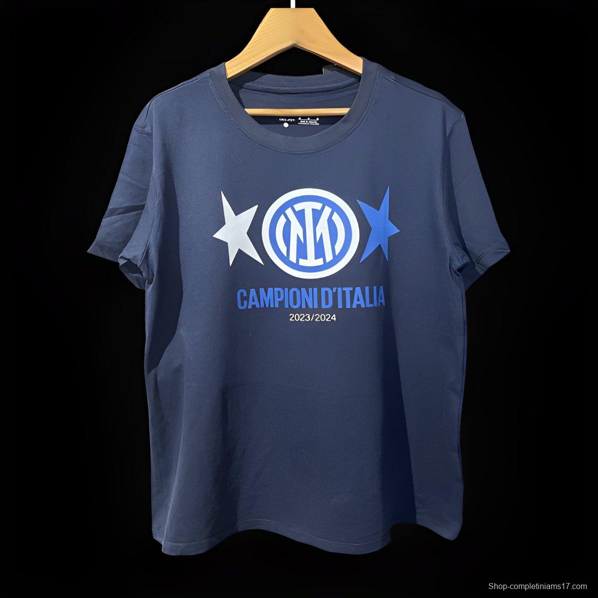 23/24 Inter Milan CAMPIONI D'ITALIA Navy T-Shirts With Snake Pattern