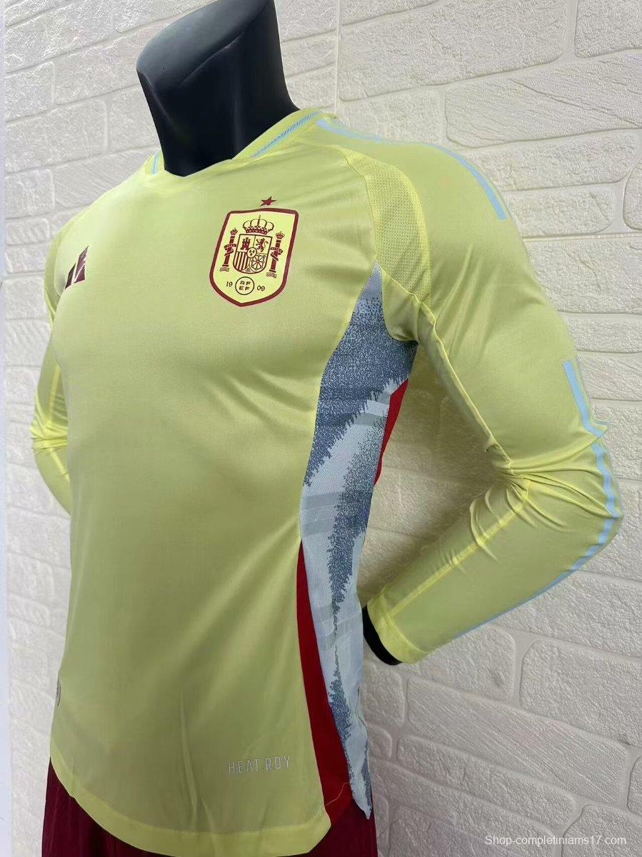 Player Version 2024 Spain Away Yellow Long Sleeve Jersey