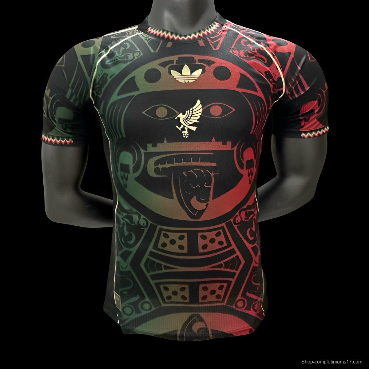 Player Version 2025 Mexico Black with Red-Green Aztec Pattern Jersey