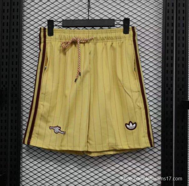 Player Version 25/26 Arsenal Yellow with Burgundy Side Stripes and Pinstripes Shorts