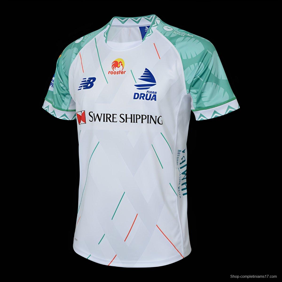 25/26 Fijian Drua White with Green Sleeves Away Jersey