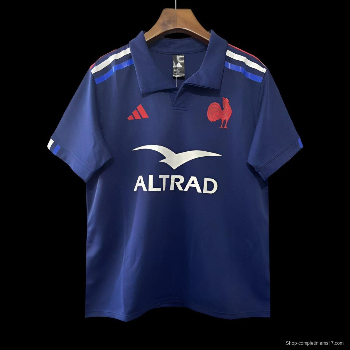 2025 France Navy Blue with Tricolor Stripes Home Jersey