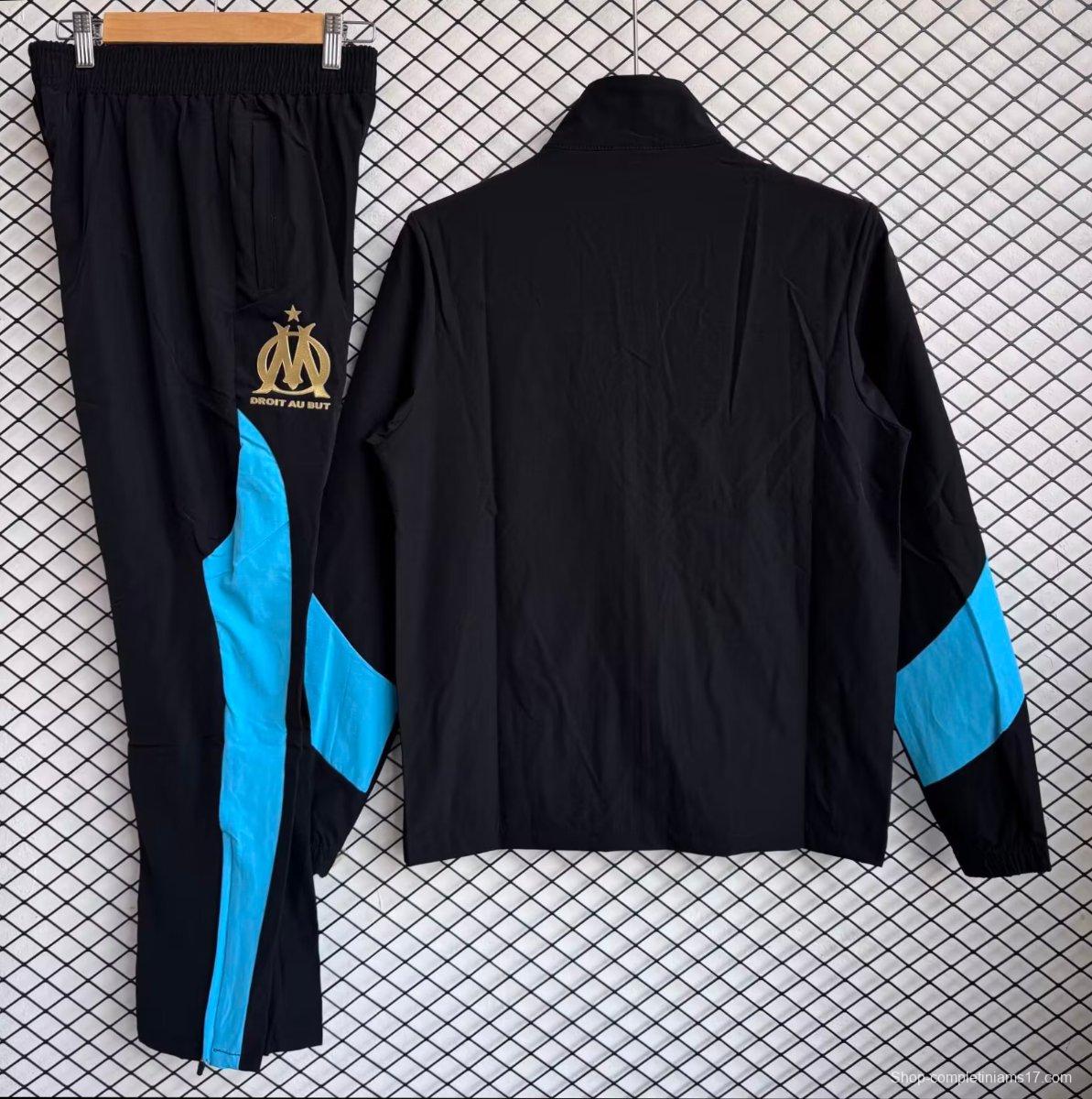 25/26 Olympique de Marseille Black with Blue Full zipper Jacket Tracksuit+ long pants