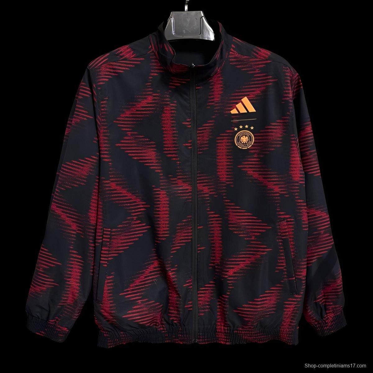2025 Germany Black with Red Geometric Pattern Full Zipper Windbreaker