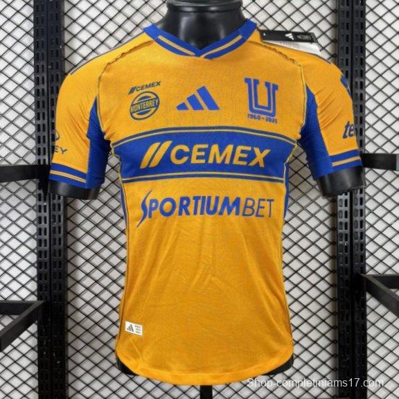 Player Version 25/26 Tigres UANL Gold with Blue Chest Band, 65th Anniversary Badge & Sportiumbet Jersey