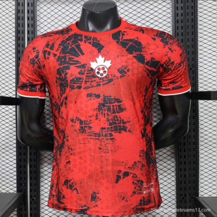 Player Version 2026 Canada National Team Red with Black Grunge Print Home Jersey