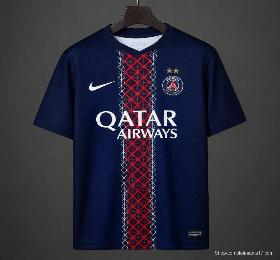 2 Stars 25/26 PSG Home Jersey With Back 2 Back Champion Printing