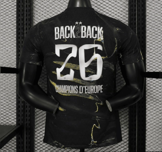 Player Version  2 Stars 25/26 PSG × Jordan Brand Third Black Jersey With Champions of Europe 2026 Printing