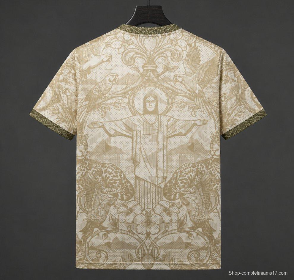 2026 Brazil Gold Cream with Baroque Floral and Christ the Redeemer Pattern Special Edition Jersey