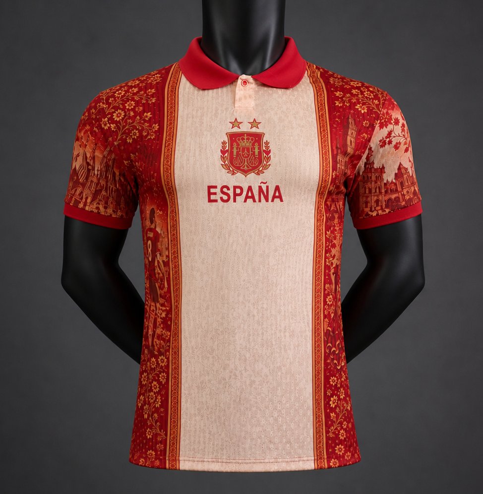 Player Version 2026 Spain National Team Away Heritage Pattern Jersey